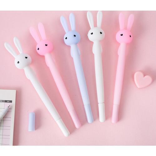 3pcs Cute Bunny Rabbit Pen Ballpoint Black Color Gel Ink Pens for Writing Silicone Flexible Ear Stationery Office School A6947