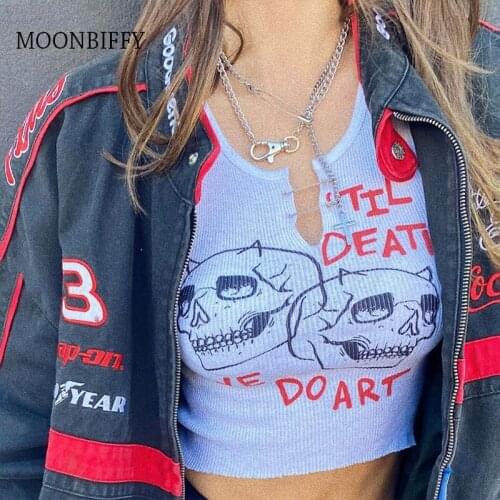Y2K White Skull Crop Top E-Girl Fashion Streetwear Summer Casual Tank Women Female Tops Indie Aesthetics Clothes 2021 Spring