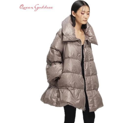 Original design women 90 white duck down changing shape A-shaped collar in the long section down jacket Girl down jacket 2020