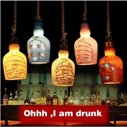 Bulb Freely American Retro Bar Environmental Resin Artificial Painting Small Beer Bottle pendant Lamp