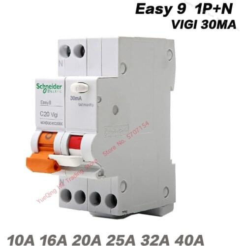 Schneider Electric Easy9 1P+N 2P AC16A 40A 30MA Mini Leakage Circuit Breaker Protection Switch Residual Current Operation Device