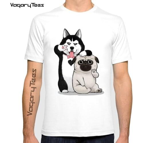 Naughty Husky&Pug Sticking Tongue Out Print T-Shirt Fashion men T Shirts Funny Happy Dog Design Casual Tops Summer Cute tshirt