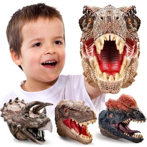 Dinosaur Hand Puppets Soft Rubber Dinosaur Toys Set Realistic Tyrannosaurus Dilophosaurus Triceratops Puppet Toys Party Favor