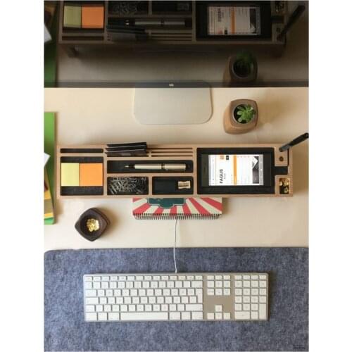 Sharpy Desk Organizer Office Wood Organizer (smoky) Multi-function Wooden Desktop Pen Holder Office Stationery Storage Phone Pe