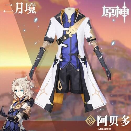 New Game Genshin Impact Albedo Cosplay Costumes for Men Women Full Set Unisex Halloween Party Cosplay Uniform Wig