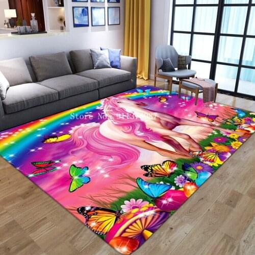 NEW Cartoon Unicorn 3D Print Area Rug Kid Bedroom Game Floor Mat Soft Flannel Memory Foam Girl Room Play Carpets for Living Room
