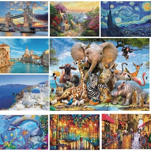 24 Style Jigsaw Puzzle 1000 For Adult Children Family Games Famous Paintings Building Landscape Develop Patience For Kids