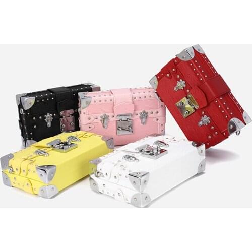 Pooflower Box Bag For Women Personality Rivet Crossbody Bag Clutch Purses Handbag Ladies Party Retro Small Shoulder Bags ZH501