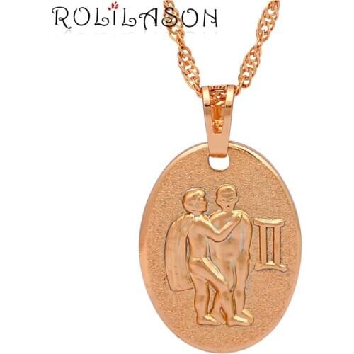 ROLILASON 12 Constellation ovel Gemini design glittering golden tone Fashion Jewelry Necklace Pendants for gift LN0536s