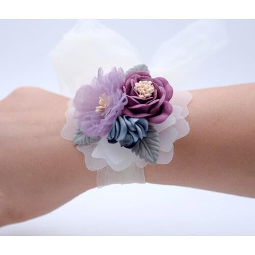 Roses Corsage Wrist Flowers For Bridesmaids Flower Bracelet Pink Blue Bridal Sisters Wedding Accessories