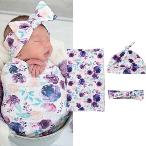 Sleeping Bags 3Pcs Baby Muslin Cotton Floral Wrap Swaddling Blanket Newborn Swaddle Towel