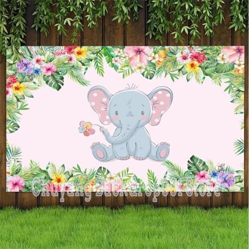 Baby Elephant Newborn Wild One Backdrops Green Leaves Flowers Jungle Party Baby Shower Photo Background Vinyl Poster Home Decor