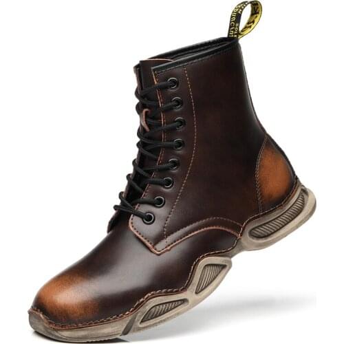 Vintage Retro High Leather Boots Men Lace Up Split Toe Punk Rock Boots Cowboy Waterproof Light Brown Motorcycle Martins Boots