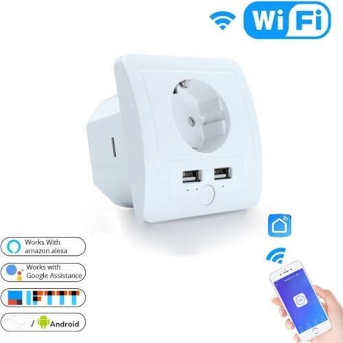 WiFi Smart Socket 5V 2.1A 2USB Socket 16A EU Standard Wall Power Socket Smart Home Timing Voice Control Work With Alexa Google
