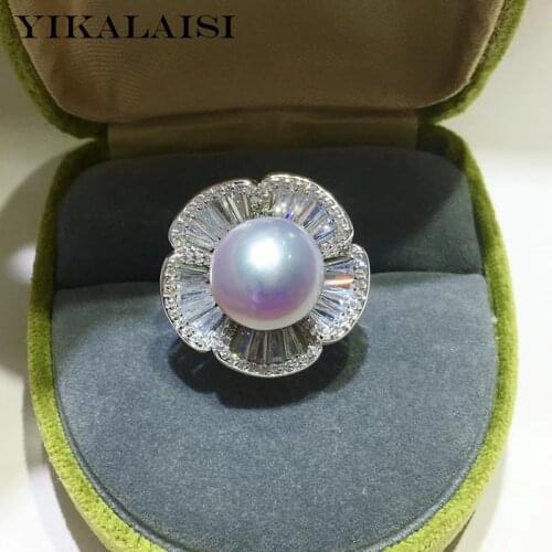 YIKALAISI 925 Sterling Silver Rings Jewelry For Women 11-12mm Oblate Natural Freshwater Pearl Rings 2021 Fine New Wholesales