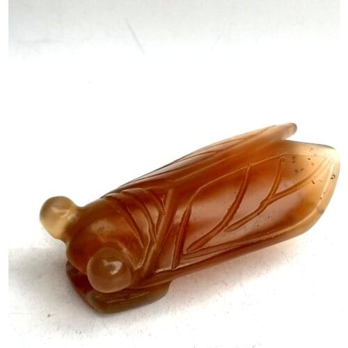 YIZHU CULTUER ART Collection Chinese Oid Natural red Agate Hand Carving Cicada Statue Pendant Gift