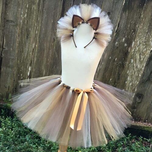 Girls Brown Tutu Skirt With Headband Baby Birthday Party Tutu Outfit Kid Halloween Lion Costume Toddler Lion Cosplay Clothes