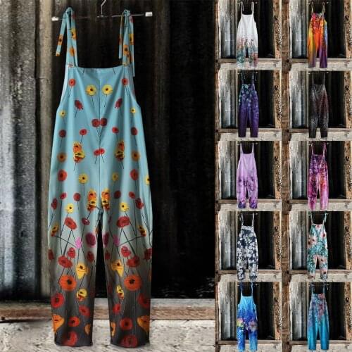 2021 Women Strappy Jumpsuits Baggy Plaid Stripe Suspender Rompers Summer Linen Wide Leg Pants Ladies Jumpsuits Pocket Overalls