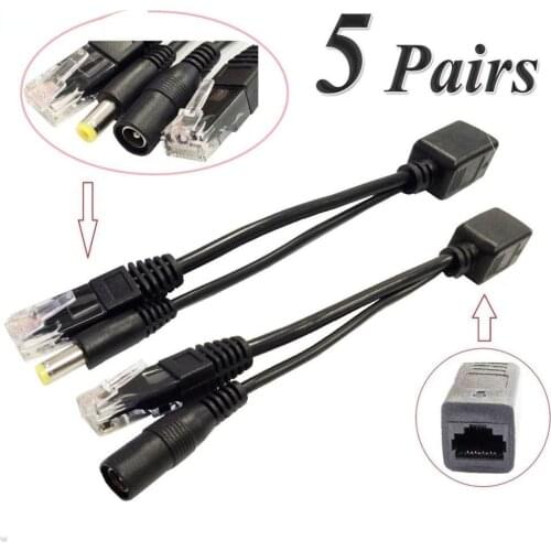 10pcs(5pair) POE Splitter POE Switch POE Cable adapter Tape Screened 5V 12V 24V 48V Power Supply Cable 5.5*2.1mm