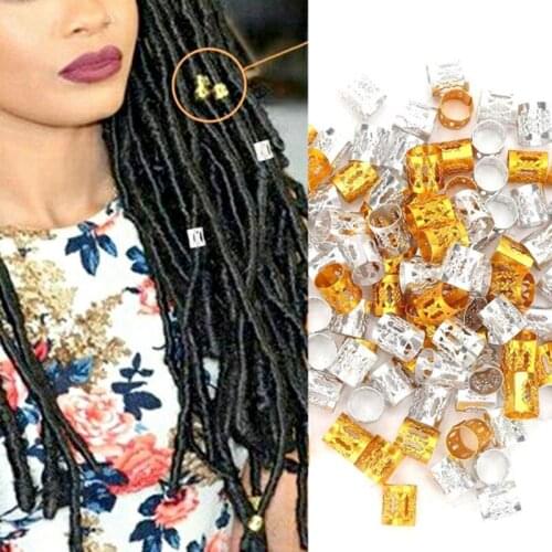 100pcs Aluminum Hair Braid Cuff Clip Hollow Tube Reggae Jamaica Beads for Braids Twists Jewelry Hair Extension Accessories