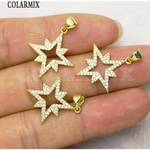12 Pcs Star necklace pendant Gold color zircon Hollow star Jewelry pendant Handmade women accessories pendants 7313