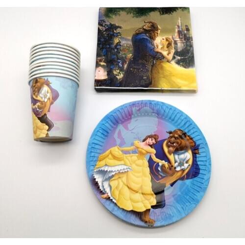 120pcs/lot Beauty Beast Glasses Plates Kids Girls Favors Tableware Set Cups Dishes Baby Shower Birthday Events Party Napkins