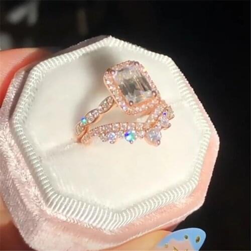 2 Pcs/set Women Rings Fine Crown Rhinestone Inlaid Wedding Engagement Bridal Accessories Women Rings