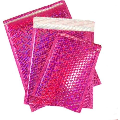 20pcs/pack Aluminized Film Foam Bubble Bags Rose Color Waterproof Envelope Courier Bags Thicken Laser Poly Clothing Mailer Bag