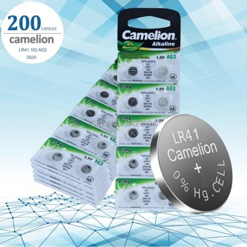 200pcs/lot Camelion LR41 Button Cell Battery SR41 AG3 G3A L736 192 392A Zn/MnO2 1.5V Lithium Coin Batteries LR 41