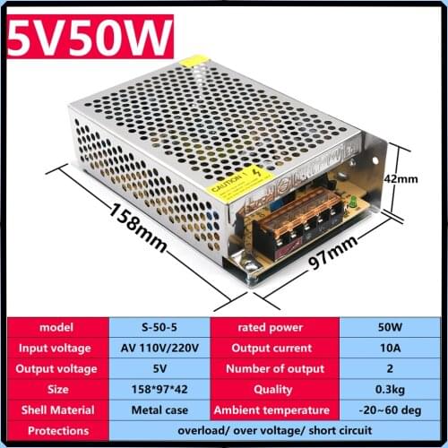 AC 110V 220V To DC 5V Power Supply Adapter Lighting Transformers 10A Power Supply Source Switch LED Driver Adapter
