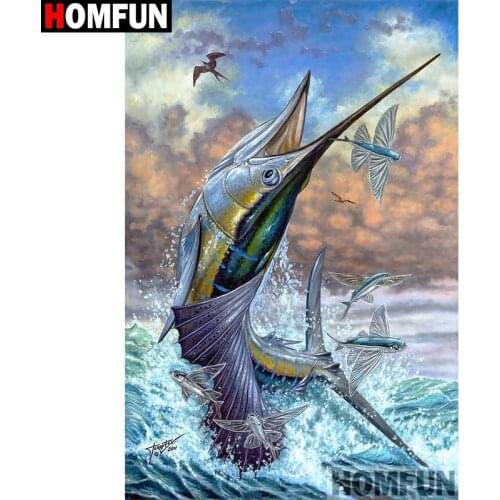 HOMFUN Full Square/Round Drill 5D DIY Diamond Painting "Fish sea" Embroidery Cross Stitch 5D Home Decor Gift A30139