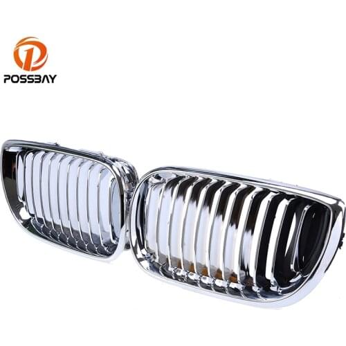 POSSBAY Car Grille Chrome Silver Kidney Replacement Grill for BMW 3-Series E46 318i/320d/320i Sedan 2001-2005 Facelift Grills