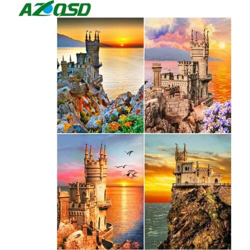 AZQSD Full Square/round Drill Diamond Embroidery Tower Sunset Mosaic Handmade Gift Diamond Painting Landscape Home Decor