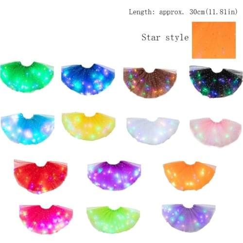 Kids Girls LED Light Up Glitter Star Sequins Ballet Dance Tulle Tutu Skirt 3-12T