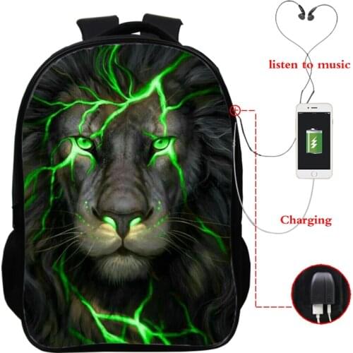New Arrival 3D School Bags Kids Acuarela Animals Print for Teenage Boys Girls Funny Animal Usb Charging Backbag Students Bags