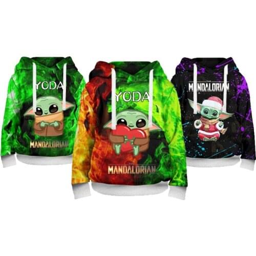 3-14T Disney Movie Baby Yoda Hoodies Children Clothes Boys/Girl Cool Long Sleeve Tops Sweatshirt Funny Cartoon 3D Adults Hoodies