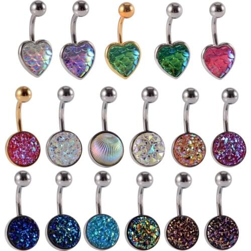 1PC 361L Surgical Steel Crystal Belly Button Ring Cute Fish Scales Piercing Navel Ring Fashion Body Piercing Jewelry 14g