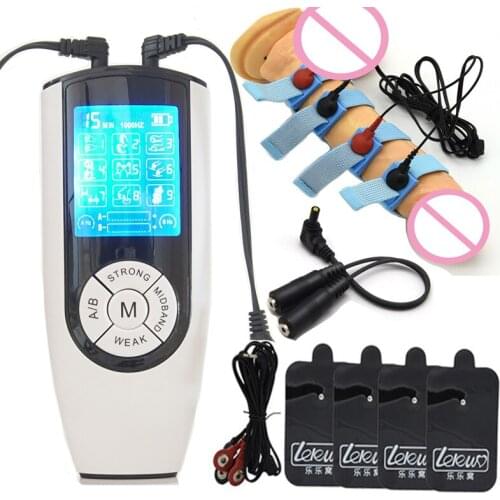 Electric Stimulation Digital Therapy Massager Penis Ring,Electro Shock Bdsm Estim Cock Rings,Electrode Pads,Sex Toys For Men