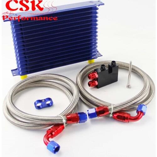 AN10 15 Row 262mm Oil Cooler kit Fits For BMW N54 Twin Turbo 135i E82 335i E90 E92 E93 Blue