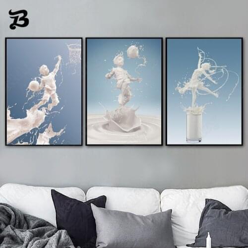Creative Milk Ads Canvas Painting Basketball Football Ballet Figures Posters and Prints Wall Art Pictures for Home Wall Decor