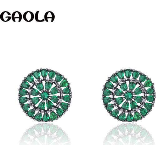 GAOLA High Quality Round Flower Cubic Zirconia Classic Stud Earrings Fashion Jewelry GLE6657Y