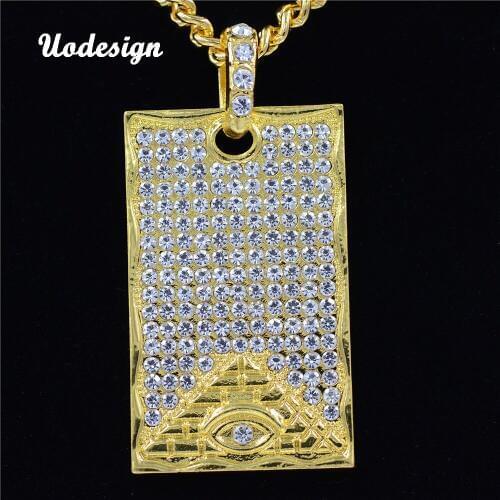 Mens Pendant Filled Iced Rhinestone Gold Color New Design Dog Tag Necklace With Cuban Chain Bling Bling Hip Hop Jewelry