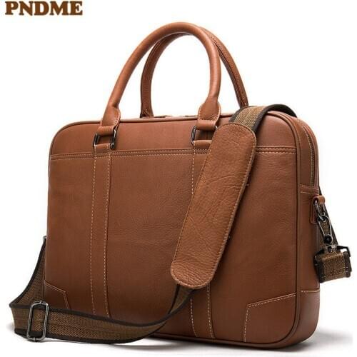Casual genuine leather mens briefcase business simple natural first layer cowhide laptop shoulder messenger bag work handbag