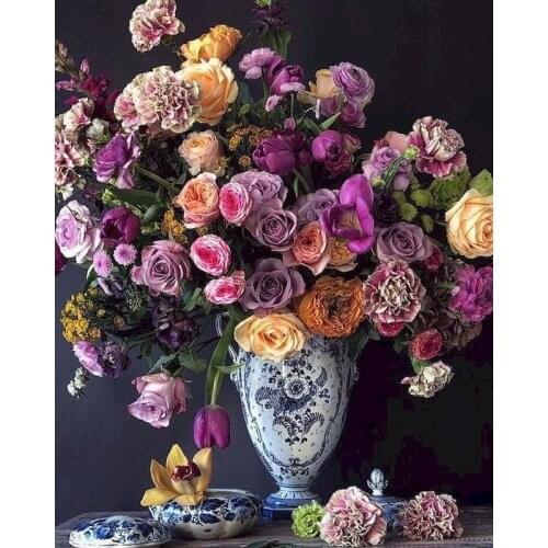 GATYZTORY 60x75cm DIY Painting By Numbers Bouquet Coloring Zero Basis HandPainted Oil Painting Flower Home Decor Unique Gift