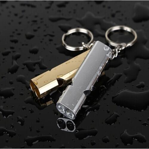 Stainless Steel Whistle Outdoor Emergency Survival Whistle Customizable Logo High Decibel Double Hole Anti-lost Whistle
