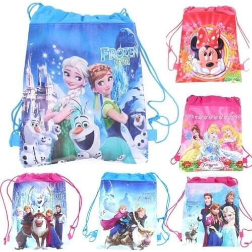 15pcs Elsa Anna Minnie Mickey Mouse Non-woven Bag Fabric Backpack Child Travel School Bag Decoration Gift Bag for Kids Birthday