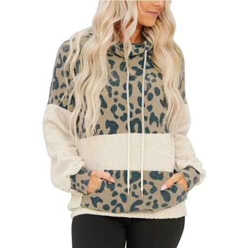 New leopard print pocket womens hoodie autumn long sleeve pullover sweatshirt loose casual fashion tops women clothes