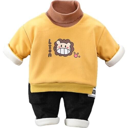 Autumn Winter Boys GirlsThicken Clothes Fashion Children Cartoon Sweater Pants 2Pcs/sets Infant Casual Costume Kids Tracksuits
