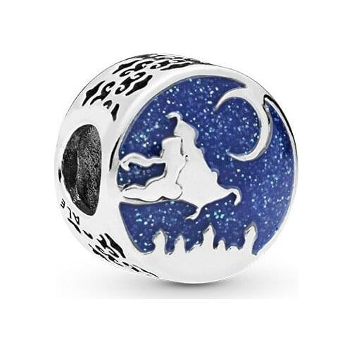 5PCS Htevak Original Plated Charm Blue Enamel Magic Flying Carpet Moon Magician Round Bead Fit Snake Bracelet DIY Women Male