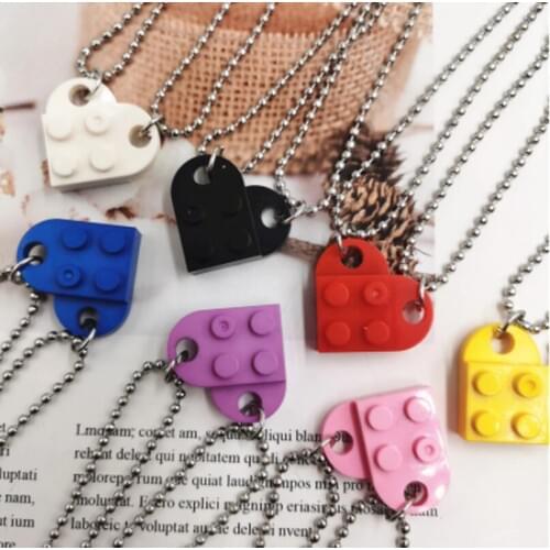 2PCS Beads Necklace Building Brick Heart Necklace for Women Men Lego Elements Valentines Gifts Punk Girlfriend Necklaces